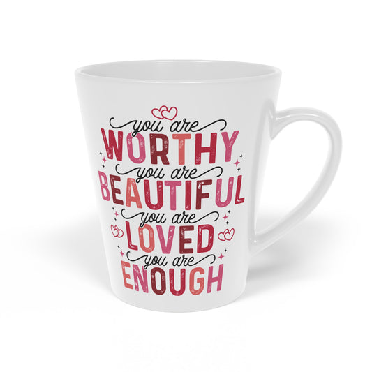 You Are Worthy - Ceramic Latte Mug, 12oz - Red