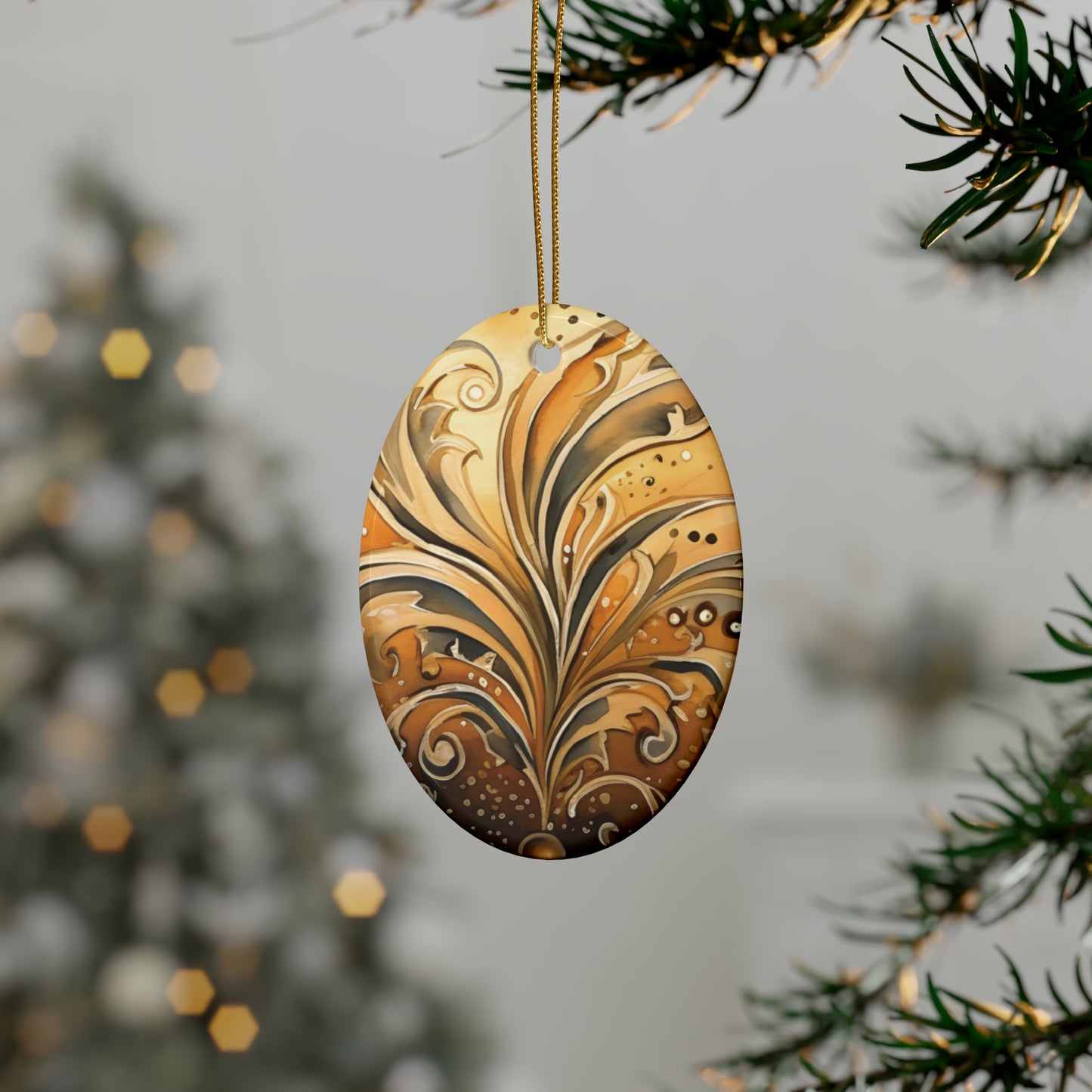 Gold Swirl Flairs Ceramic Christmas Ornaments (1pcs, 5pcs, 10pcs, 20pcs)