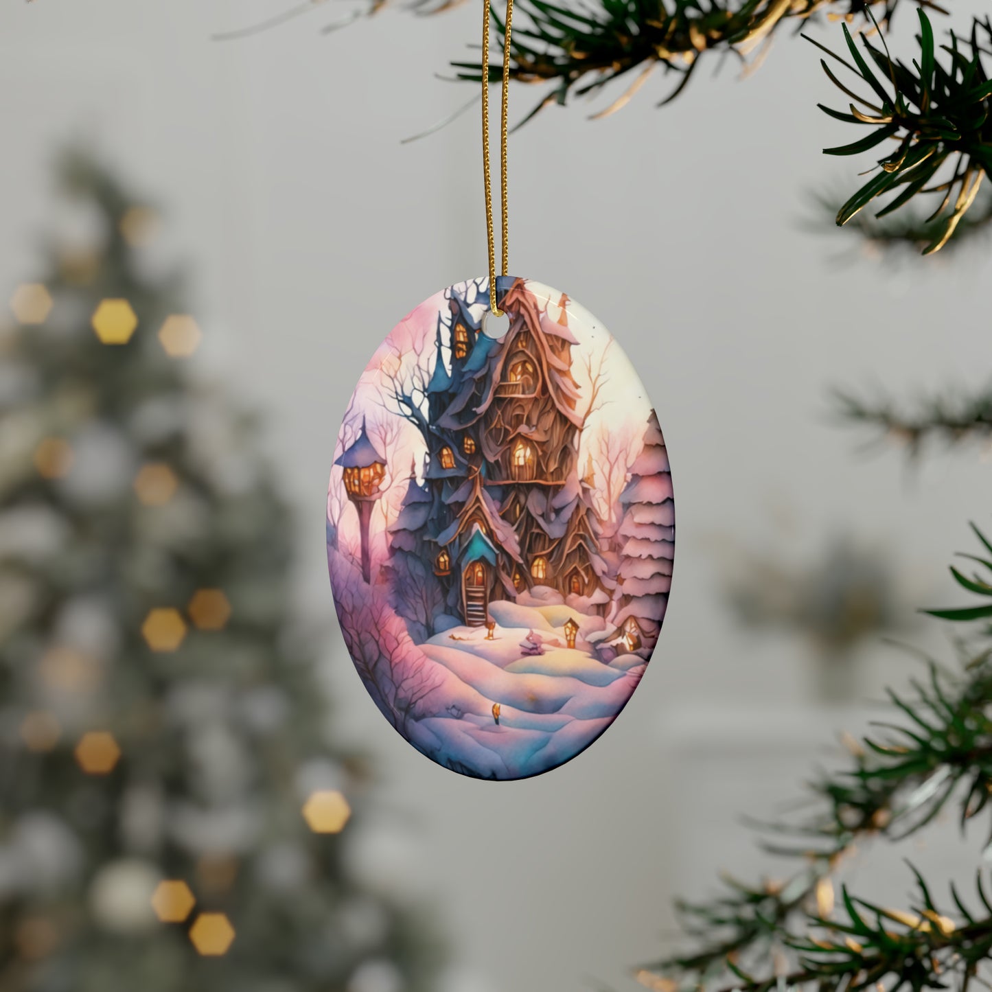 Idyllic Fantasy Christmas Scene | Ceramic Ornaments (1pcs, 5pcs, 10pcs, 20pcs) - 12