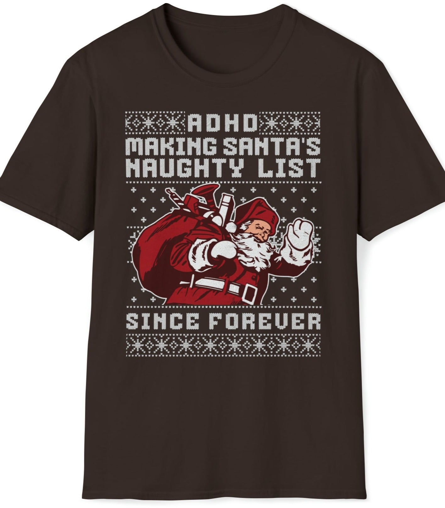 On the ADHD Naughty List - Unisex Softstyle T-Shirt Santa's List ADHD Struggles ADHD Awareness GIFT