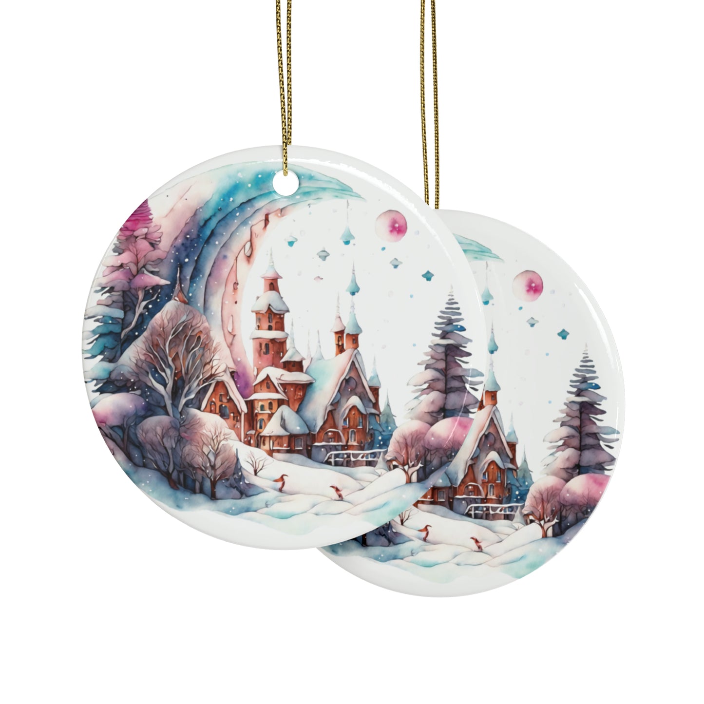 Idyllic Fantasy Christmas Scene | Ceramic Ornaments (1pcs, 5pcs, 10pcs, 20pcs) - 3