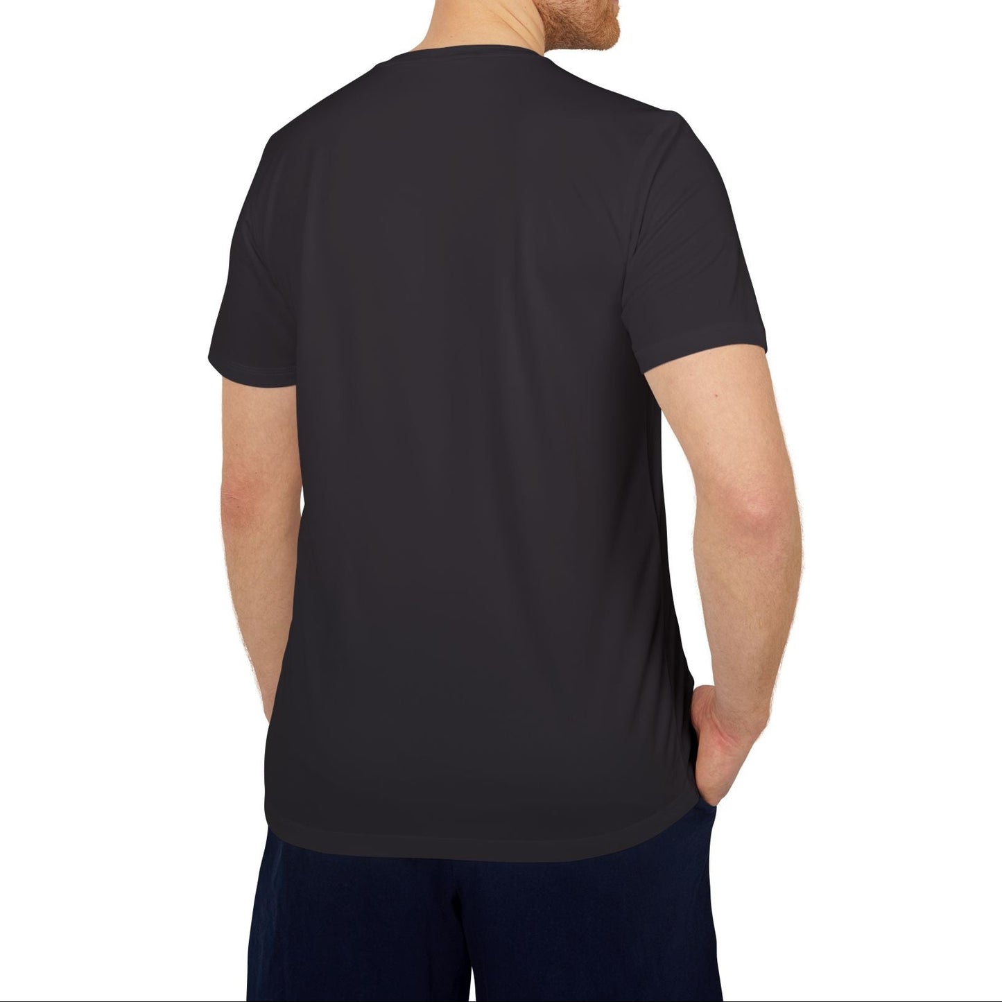 Man wearing a black t-shirt on a white background