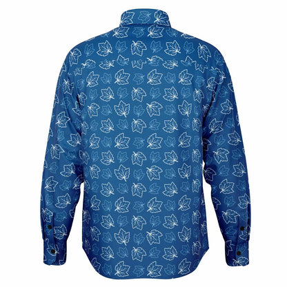 Maple Leaves Blue Long Sleeve Button Down Shirt