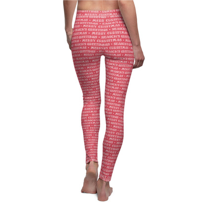 Berry Red Merry Christmas Seasons Greetings - Women's Cut & Sew Casual Leggings