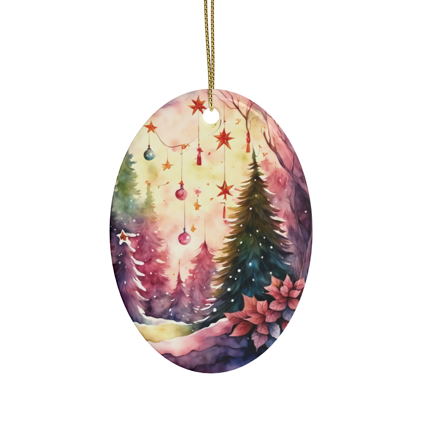 Idyllic Fantasy Christmas Scene | Ceramic Ornaments (1pcs, 5pcs, 10pcs, 20pcs) - 1