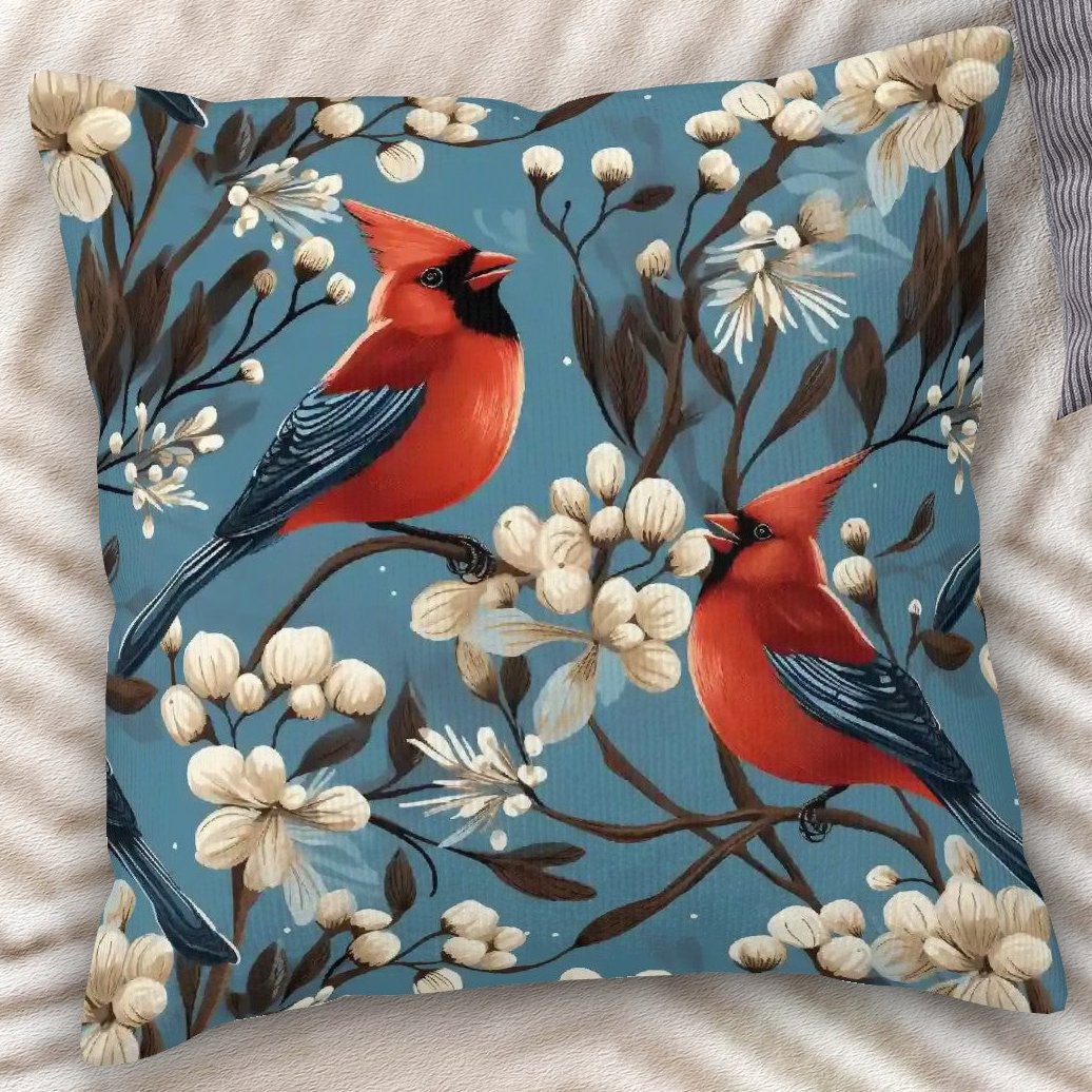 Winterberry Cardinals - Corduroy Throw Pillow Covers with Core (Double-Sided Design)