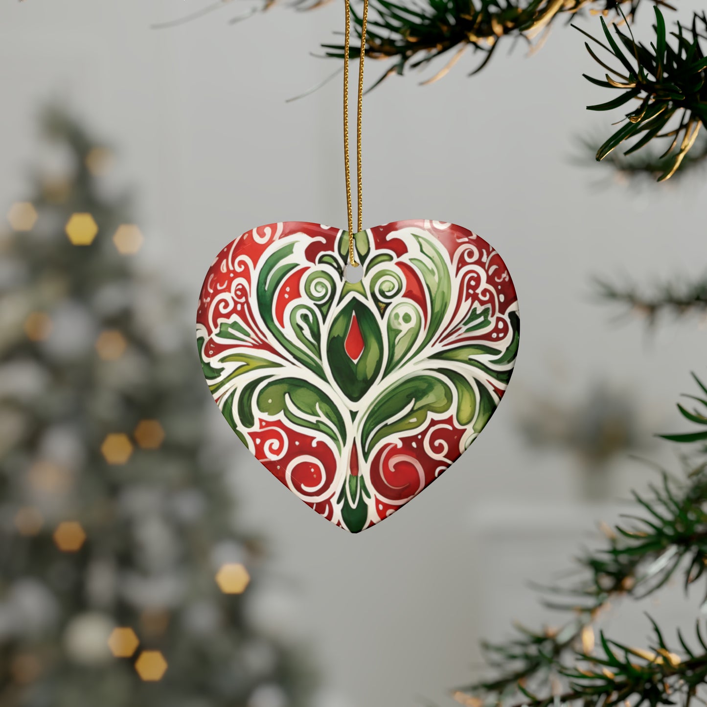 Red & Green Swirl Flairs Ceramic Christmas Ornaments (1pcs, 5pcs, 10pcs, 20pcs)