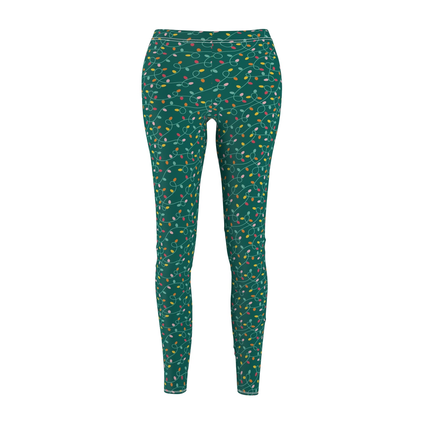 Teal Christmas Lights - Women's Cut & Sew Casual Leggings