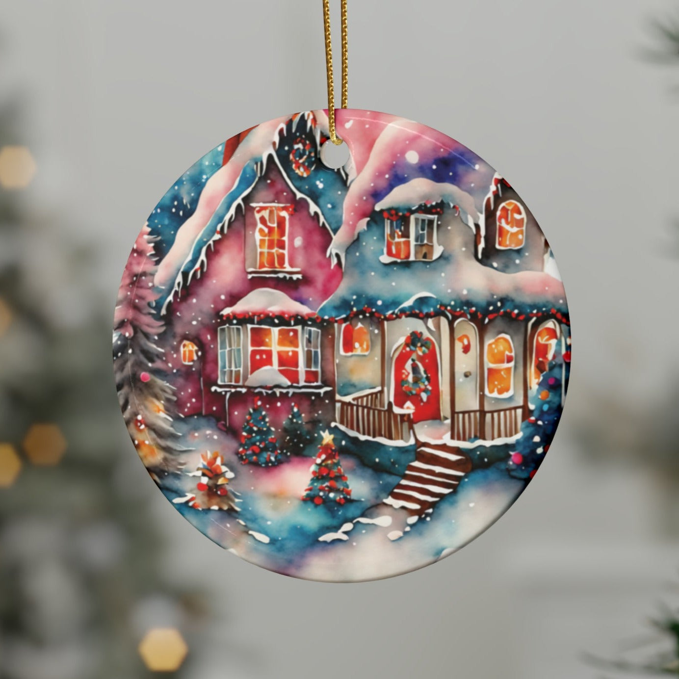Idyllic Fantasy Christmas Scene | Ceramic Ornaments (1pcs, 5pcs, 10pcs, 20pcs) -16