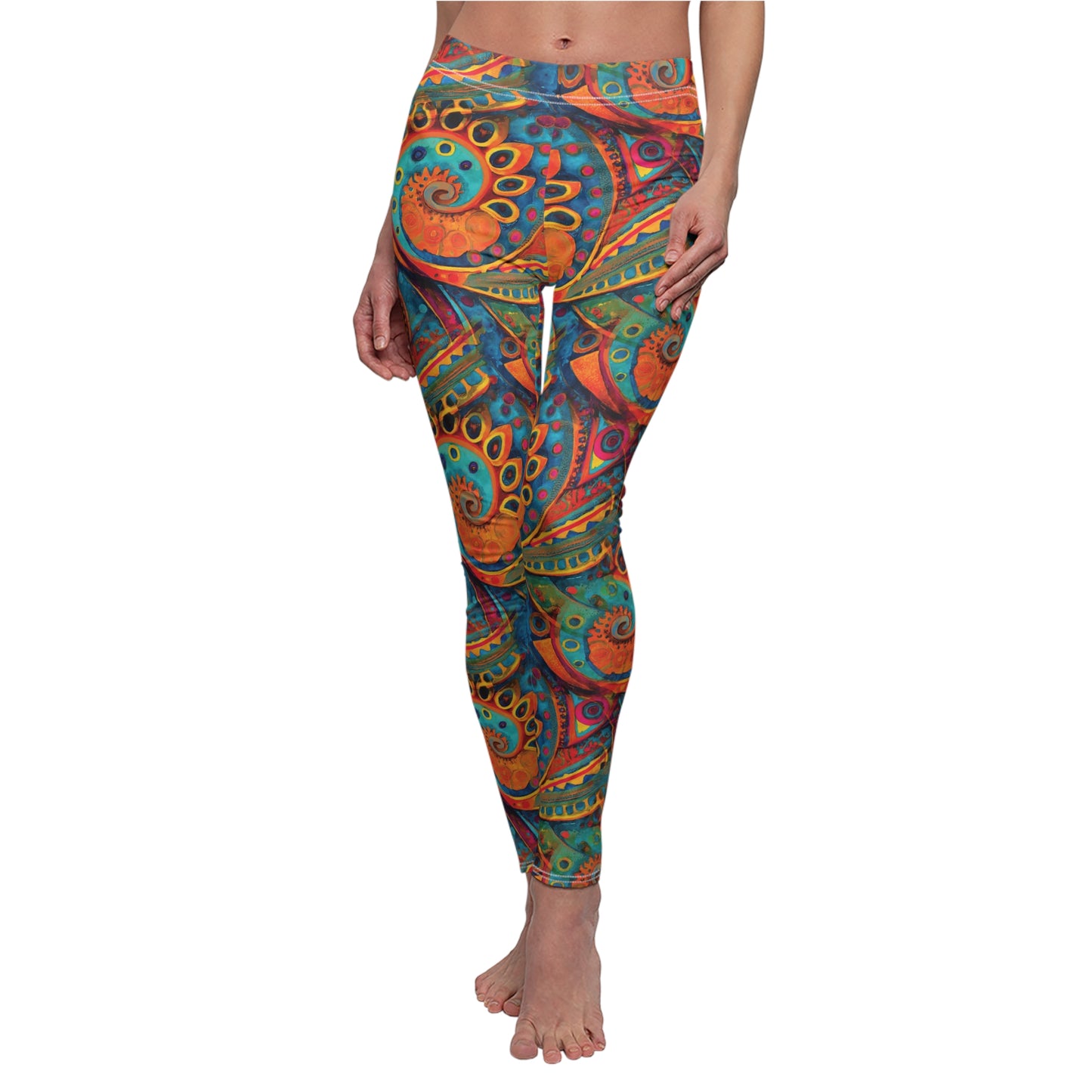 Deep Bohemian Swirls - Women's Cut & Sew Casual Leggings