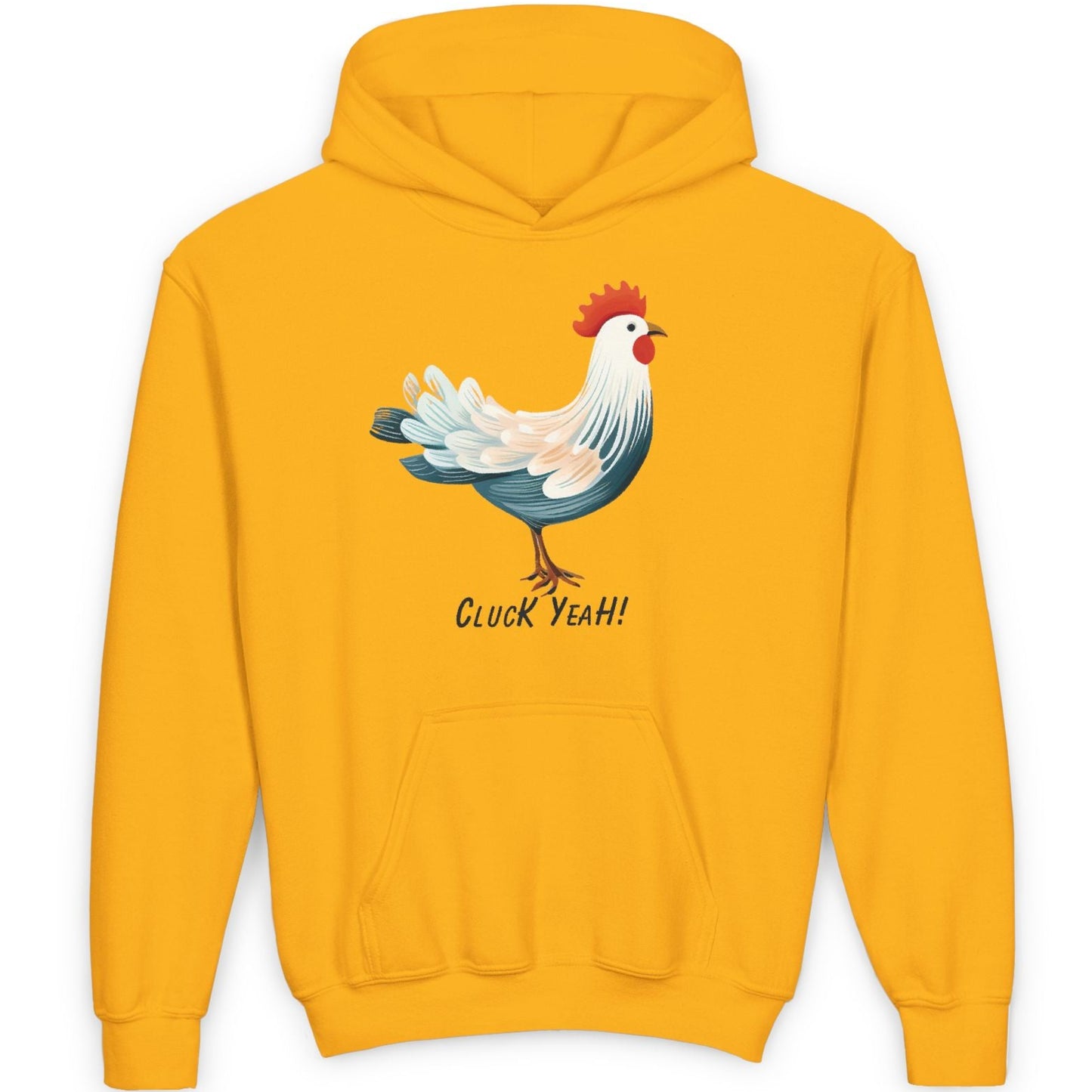 "Cluck Yeah!" Farmhouse Chic Fun Gift for Children & Youth - Cotton-Poly Premium Blend Rooster Hoodie for Kids of All Ages