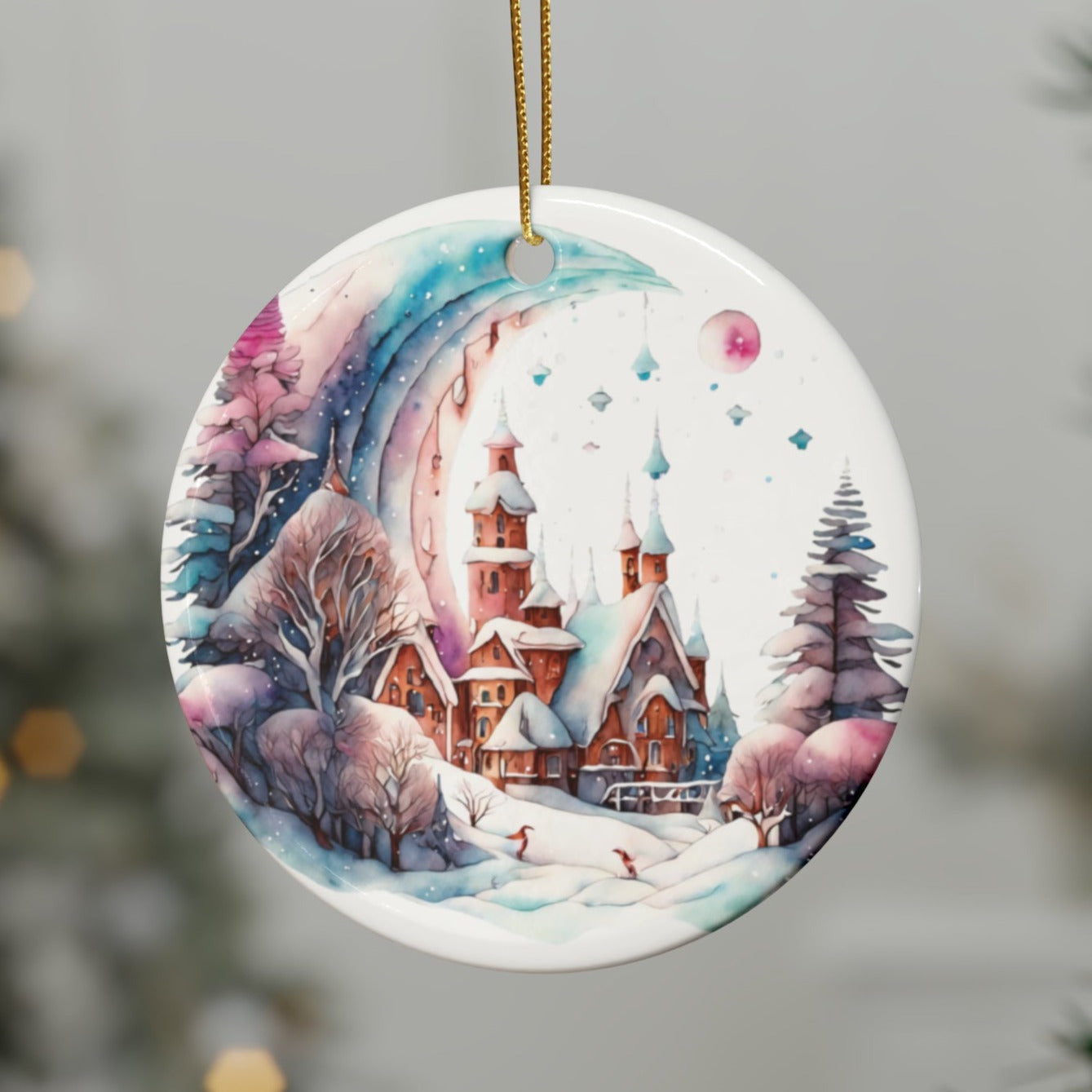 Idyllic Fantasy Christmas Scene | Ceramic Ornaments (1pcs, 5pcs, 10pcs, 20pcs) - 3