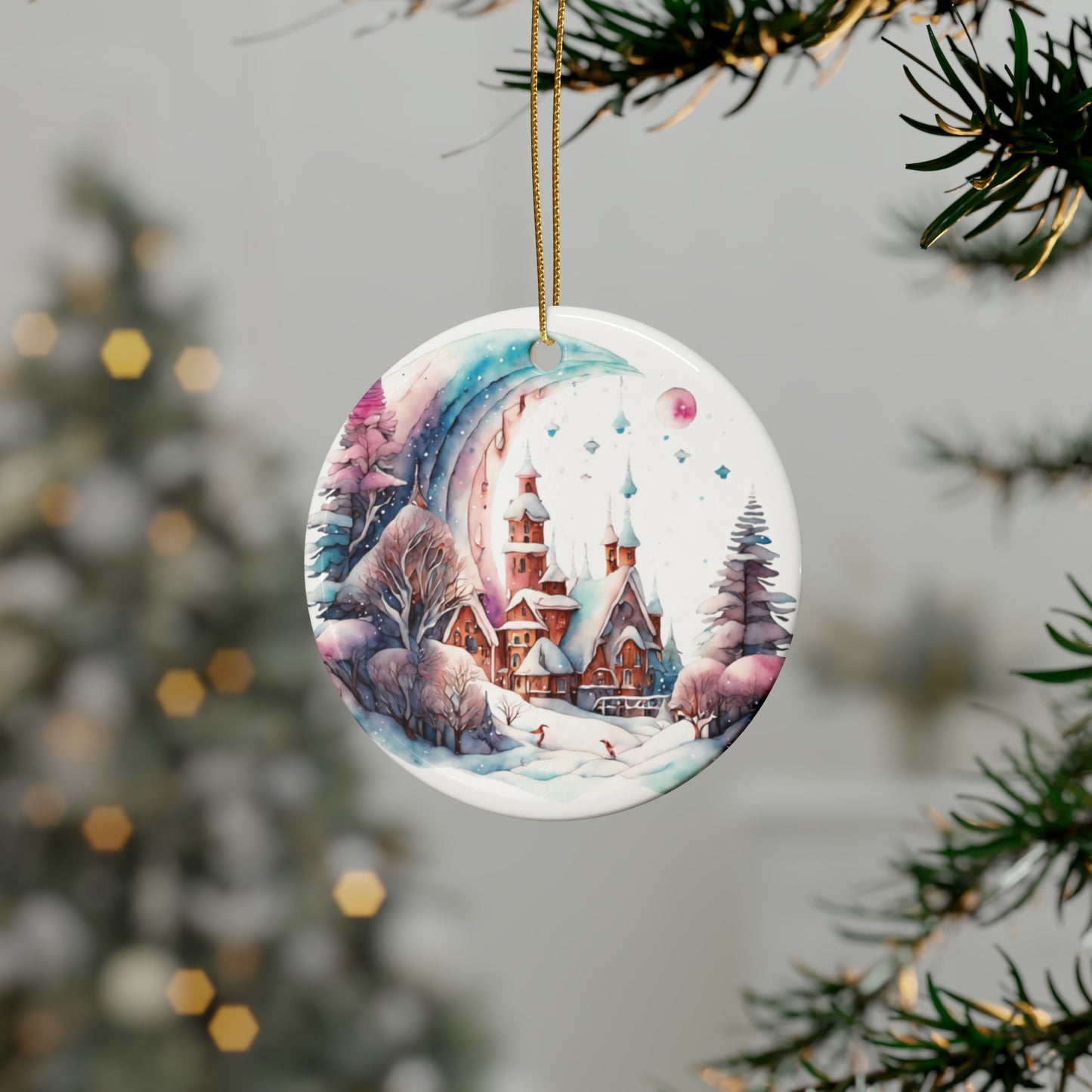 Idyllic Fantasy Christmas Scene | Ceramic Ornaments (1pcs, 5pcs, 10pcs, 20pcs) - 3