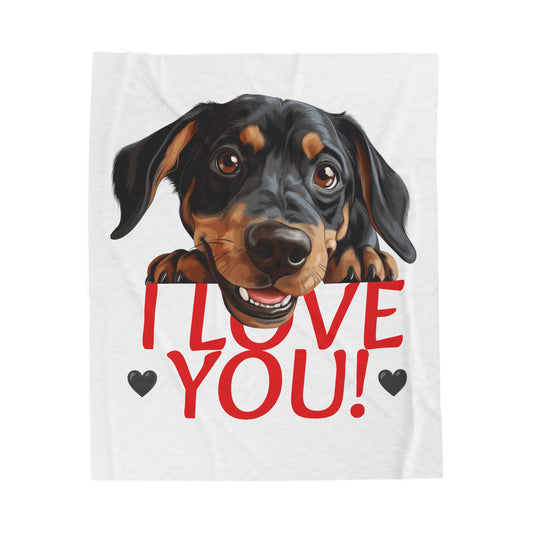 Dachshund/Minpin I Love You - Velveteen Plush Blanket - Dog Lover Gift