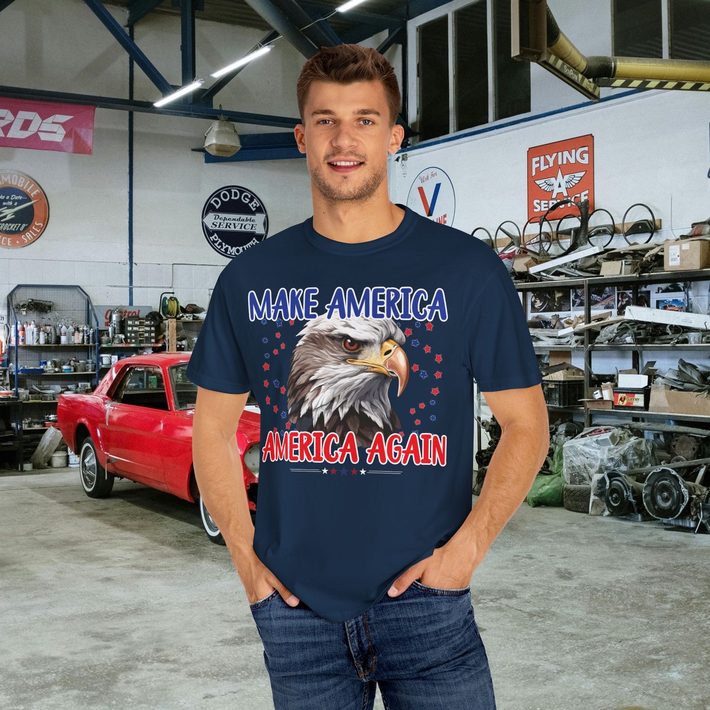 Make America America Again | Men's Garment-Dyed T-Shirt - Bald Eagle & Stars