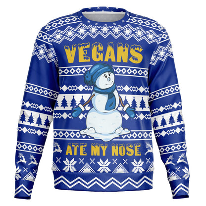 Snowman: Vegans Ate My Nose Ugly Christmas Sweater - Athletic Sweatshirt