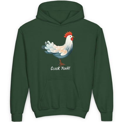 "Cluck Yeah!" Farmhouse Chic Fun Gift for Children & Youth - Cotton-Poly Premium Blend Rooster Hoodie for Kids of All Ages