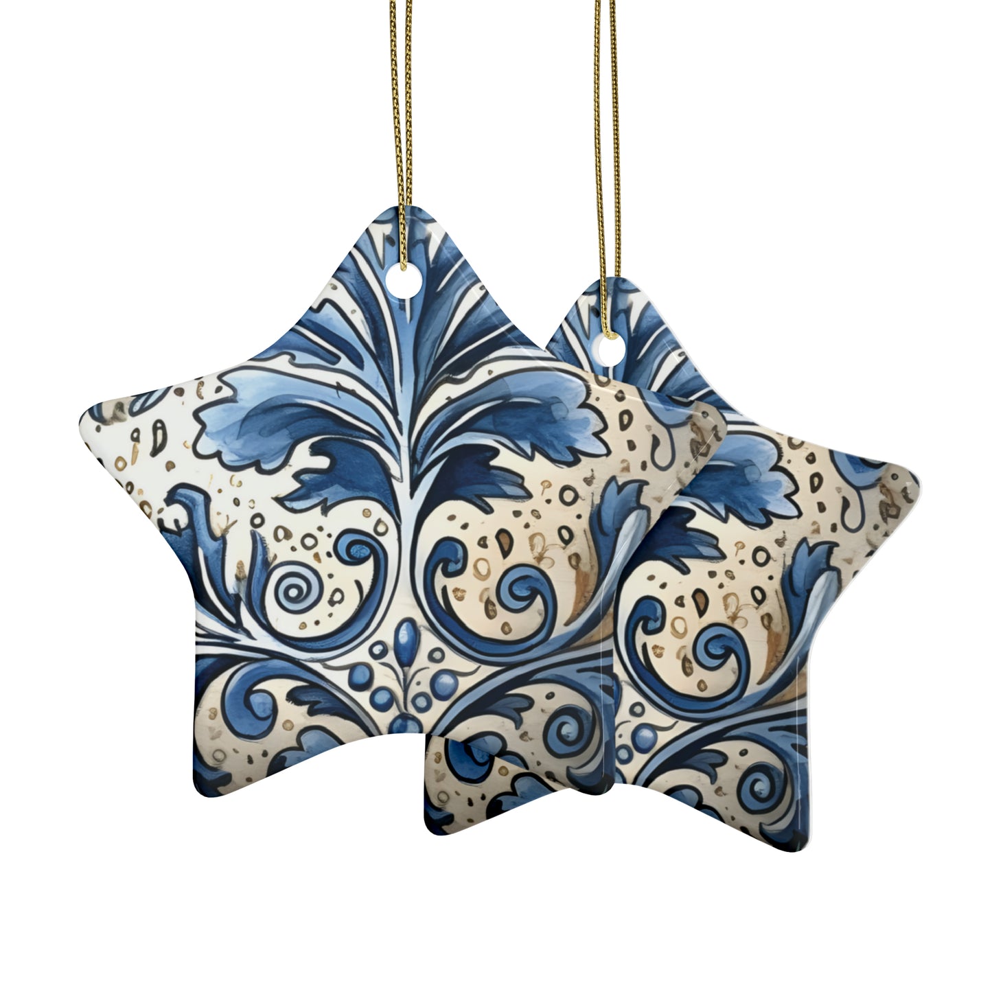 Dusty Blue & Cream Swirl Ceramic Christmas Ornaments (1pcs, 5pcs, 10pcs, 20pcs)