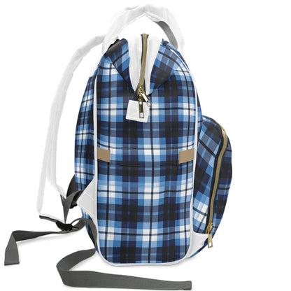 Canadian Blue Plaid - Multifunctional Diaper Backpack – Durable, Spacious, and Stylish - Maple Leaf