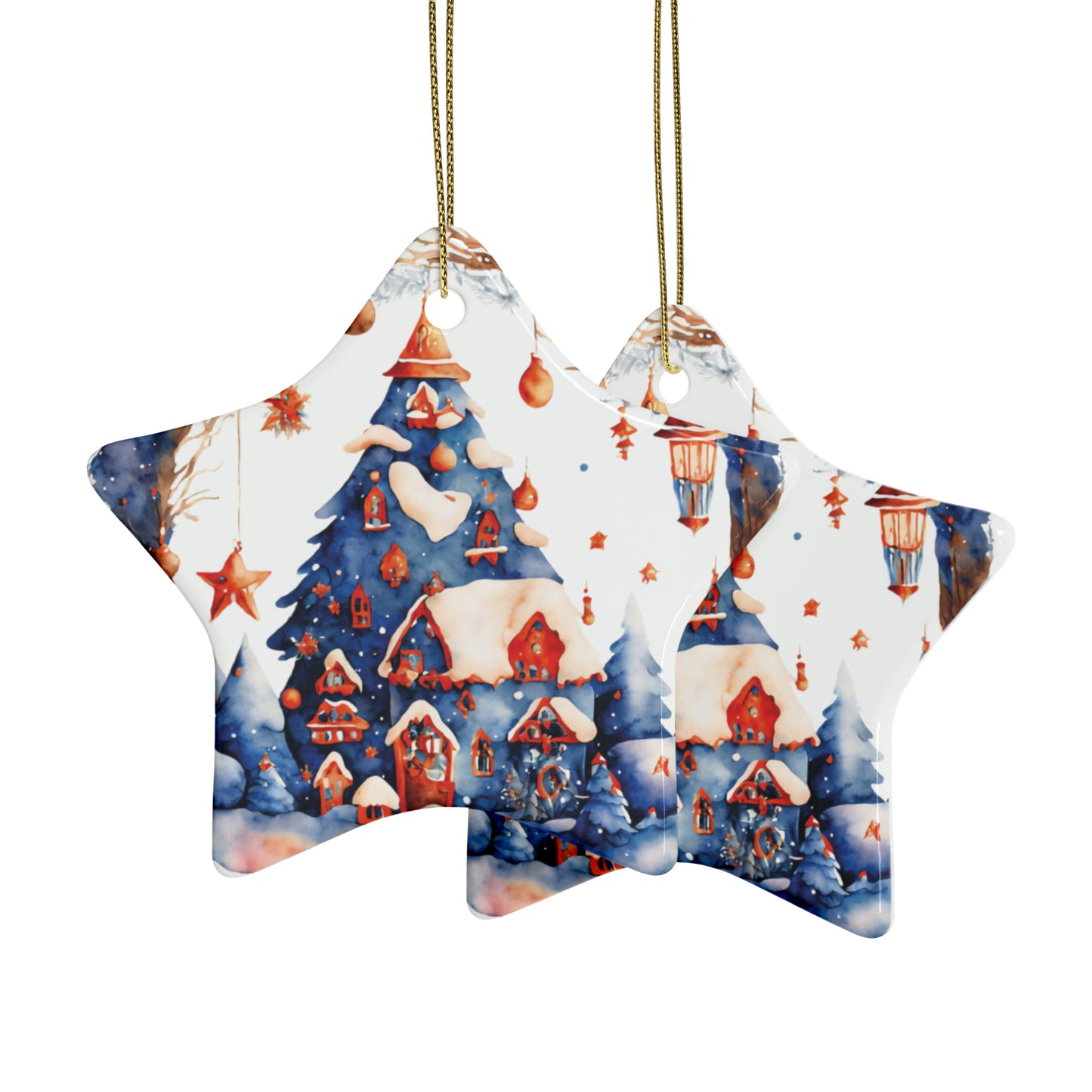 Idyllic Fantasy Christmas Scene | Ceramic Ornaments (1pcs, 5pcs, 10pcs, 20pcs) - 2