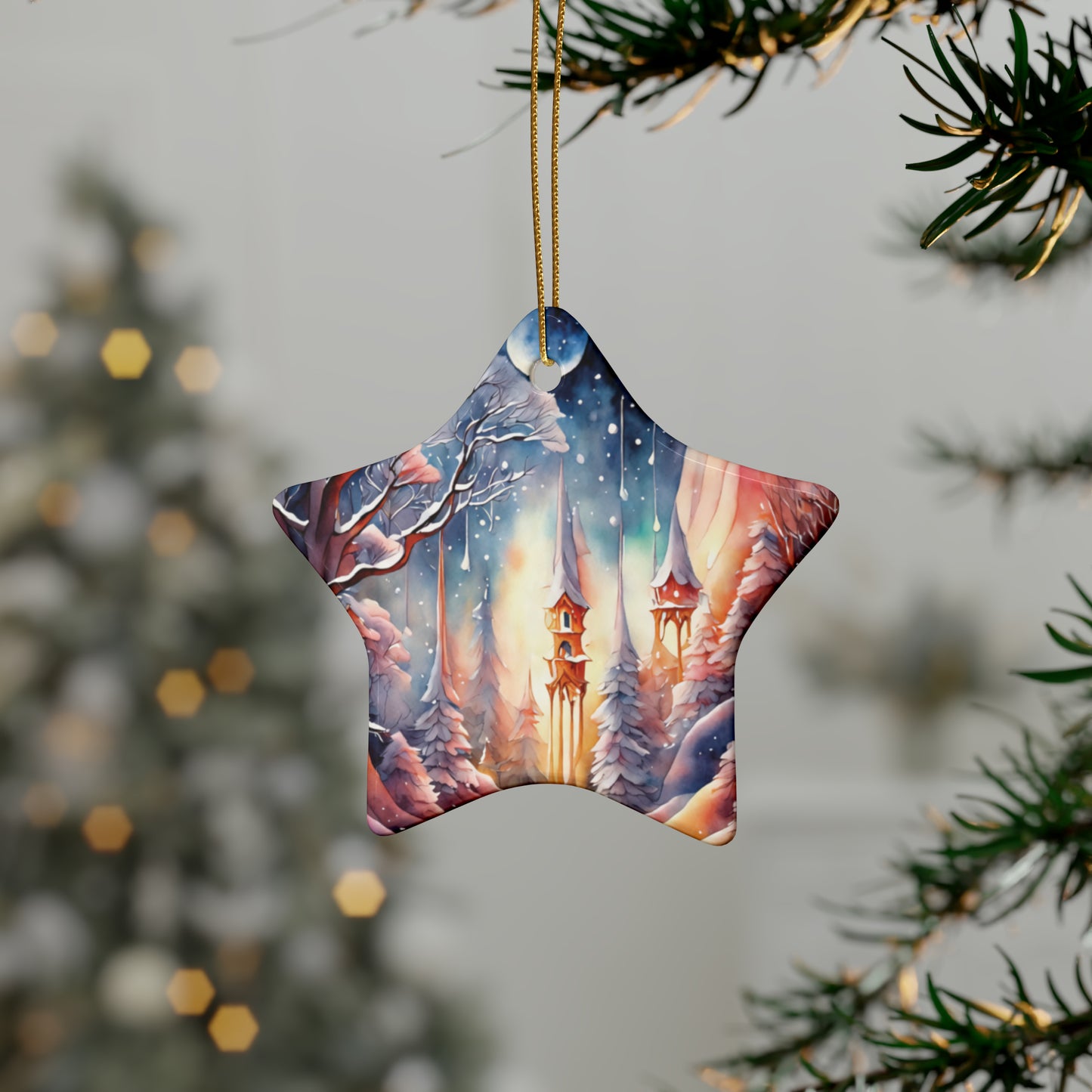 Idyllic Fantasy Christmas Scene | Ceramic Ornaments (1pcs, 5pcs, 10pcs, 20pcs) - 5