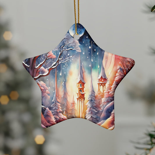 Idyllic Fantasy Christmas Scene | Ceramic Ornaments (1pcs, 5pcs, 10pcs, 20pcs) - 5