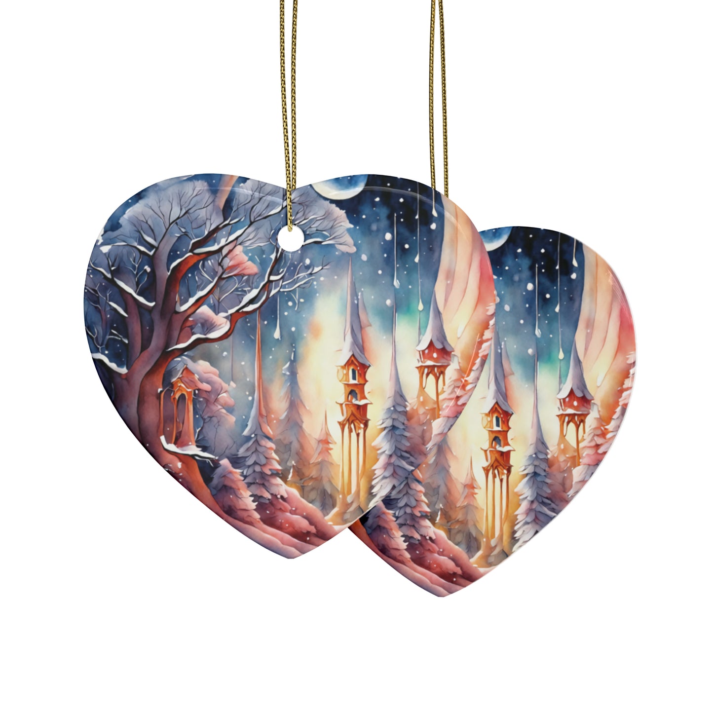 Idyllic Fantasy Christmas Scene | Ceramic Ornaments (1pcs, 5pcs, 10pcs, 20pcs) - 5