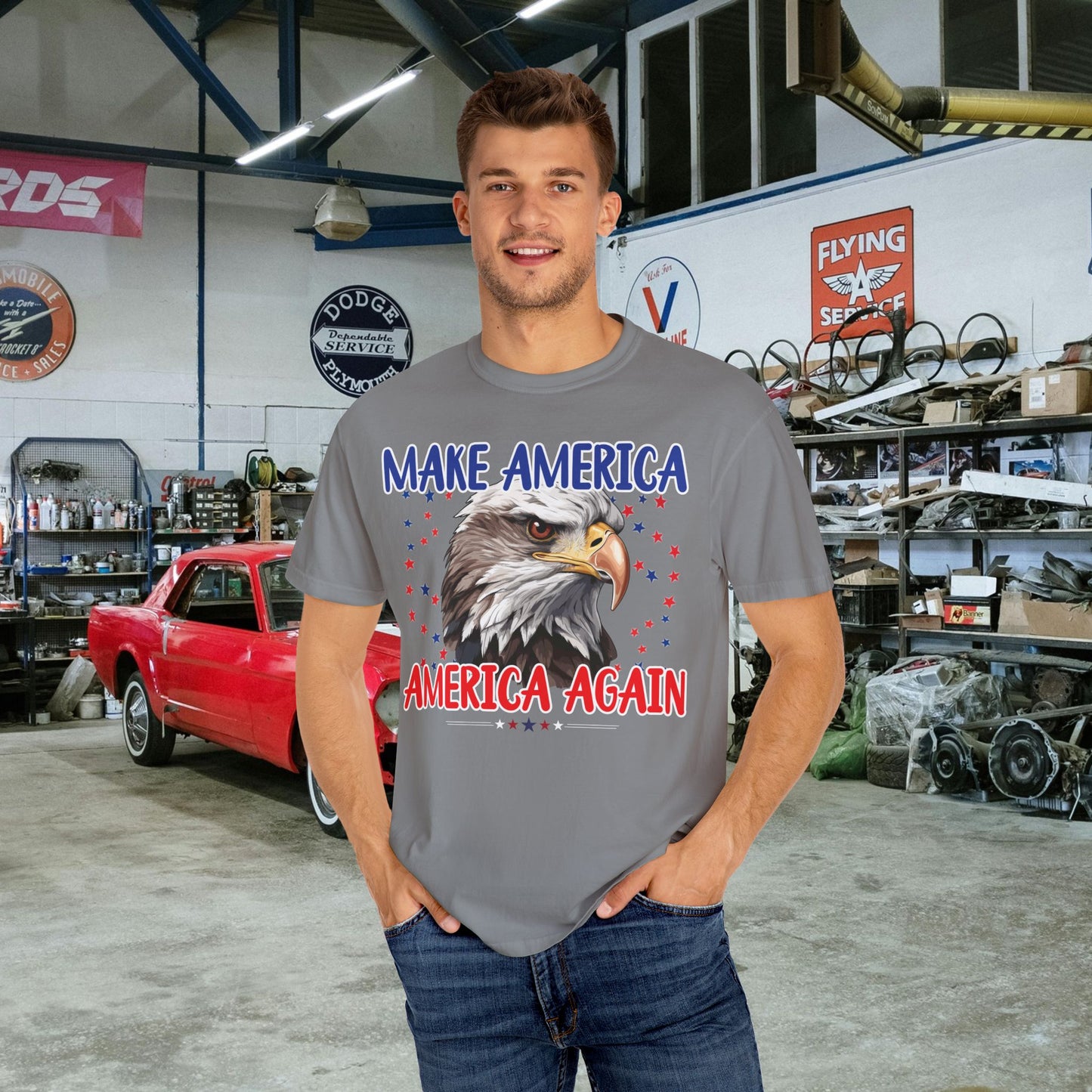 Make America America Again | Men's Garment-Dyed T-Shirt - Bald Eagle & Stars