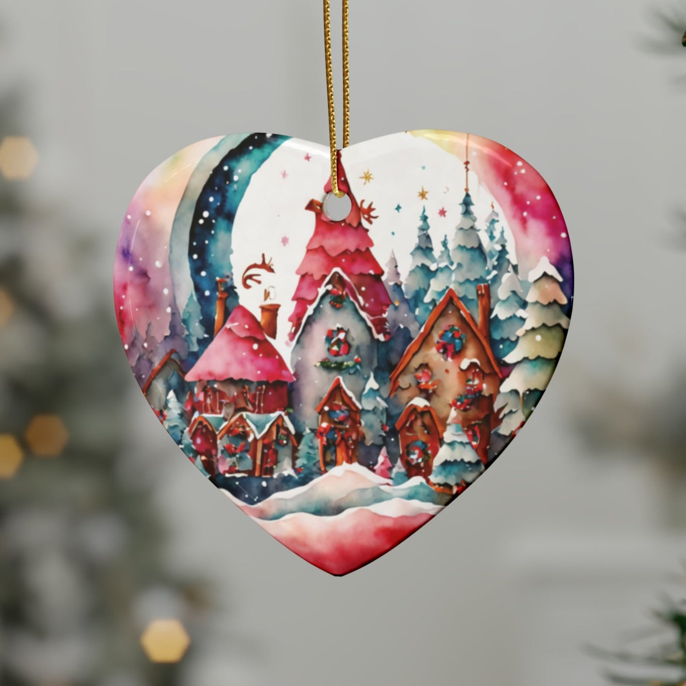 Idyllic Fantasy Christmas Scene | Ceramic Ornaments (1pcs, 5pcs, 10pcs, 20pcs) - 28