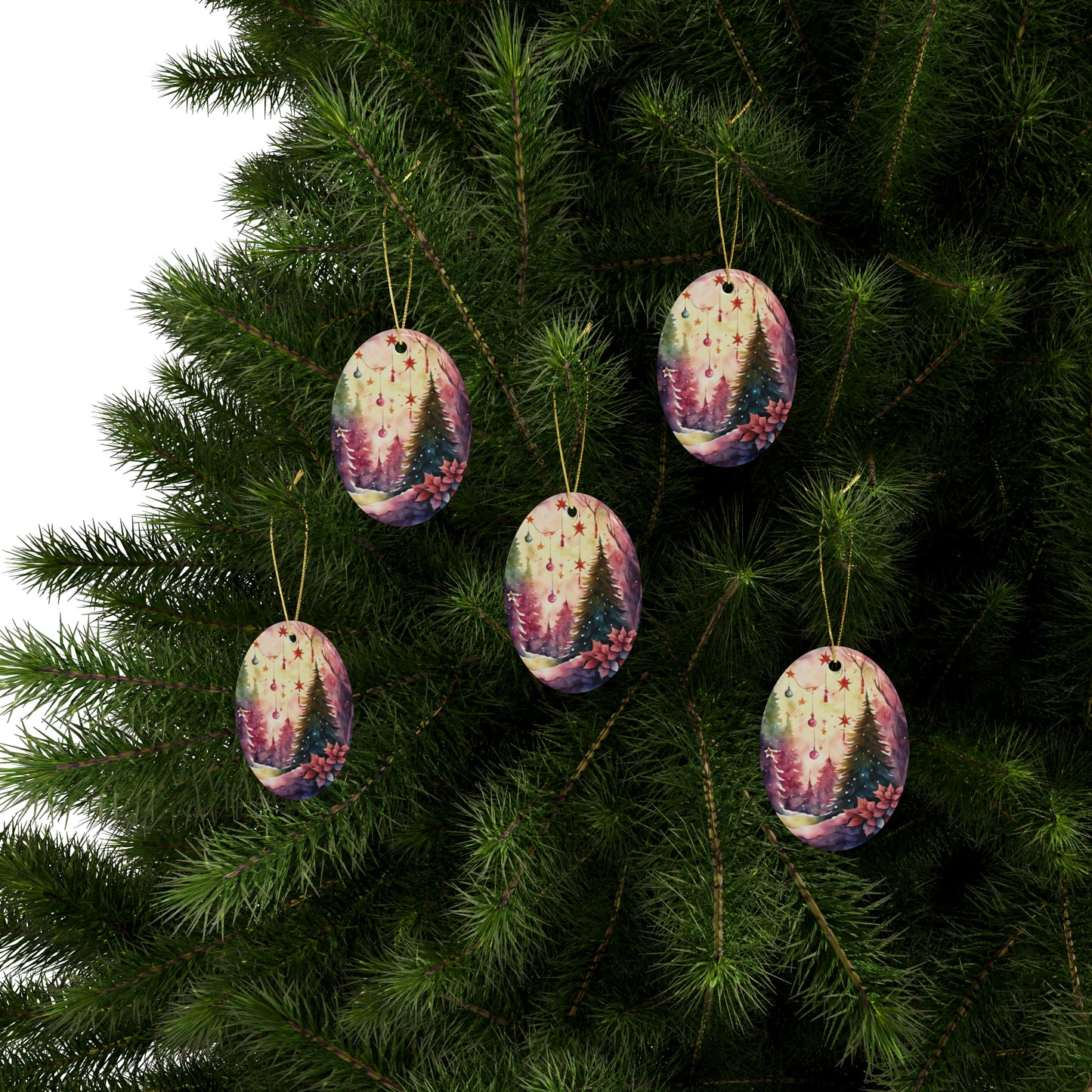 Idyllic Fantasy Christmas Scene | Ceramic Ornaments (1pcs, 5pcs, 10pcs, 20pcs) - 1