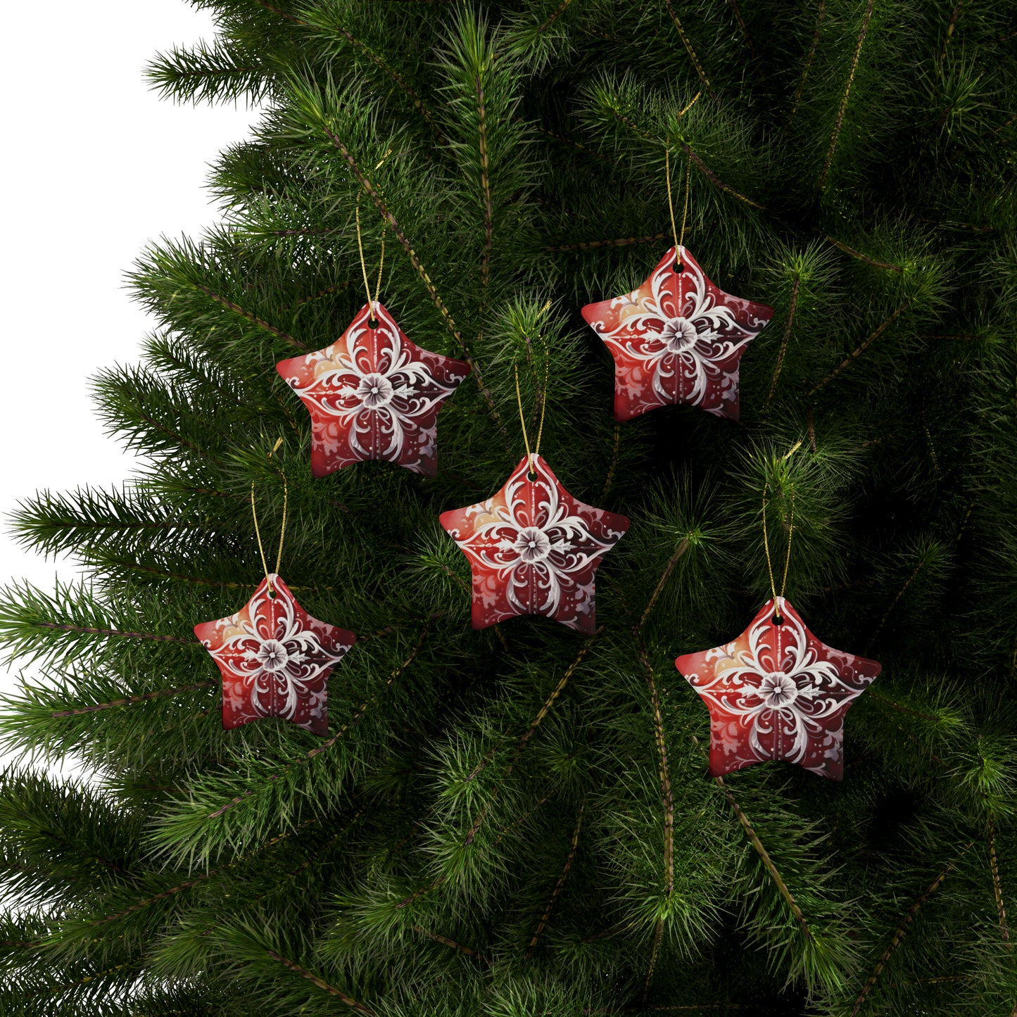 Red & White Swirls Ceramic Christmas Ornaments (1pcs, 5pcs, 10pcs, 20pcs)