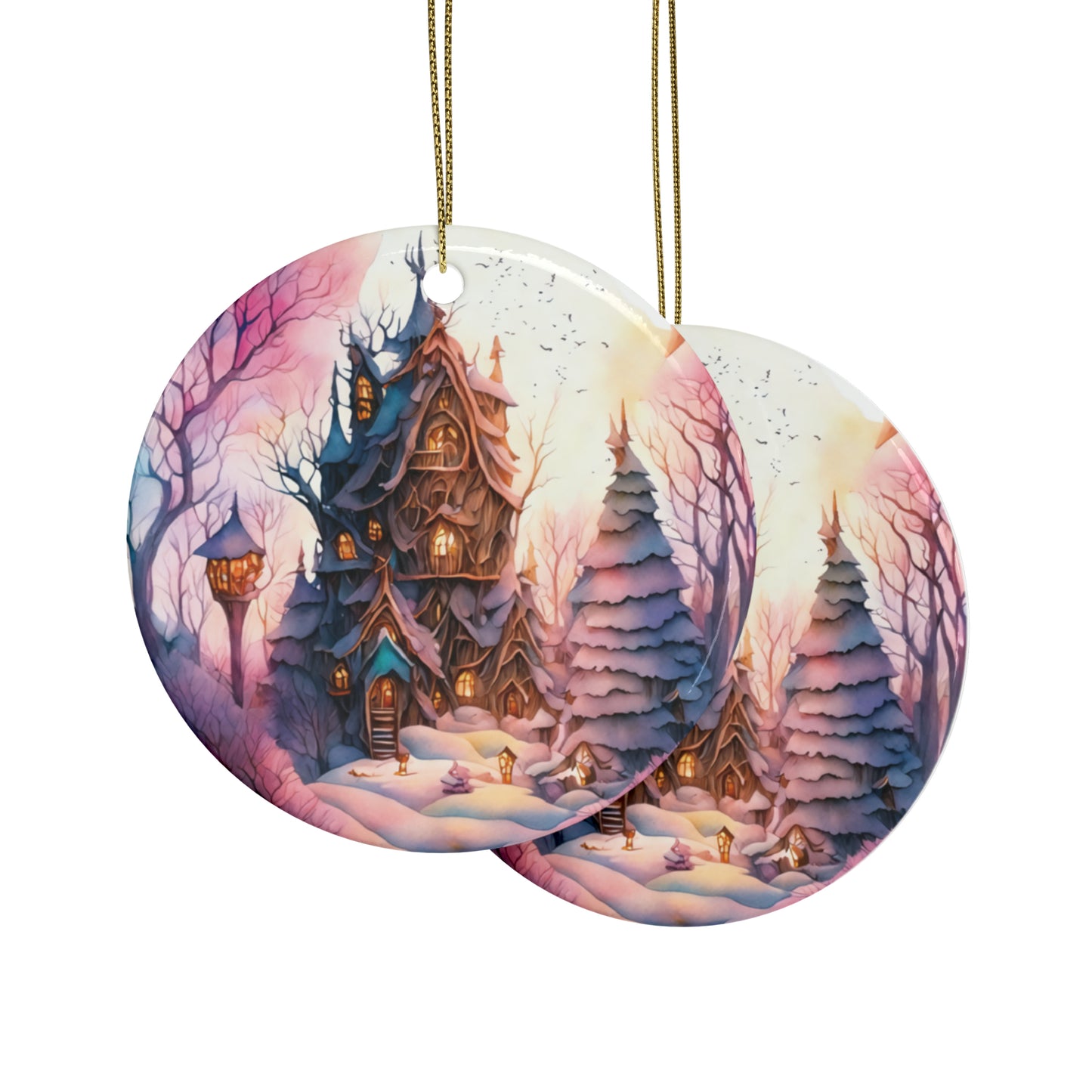Idyllic Fantasy Christmas Scene | Ceramic Ornaments (1pcs, 5pcs, 10pcs, 20pcs) - 12