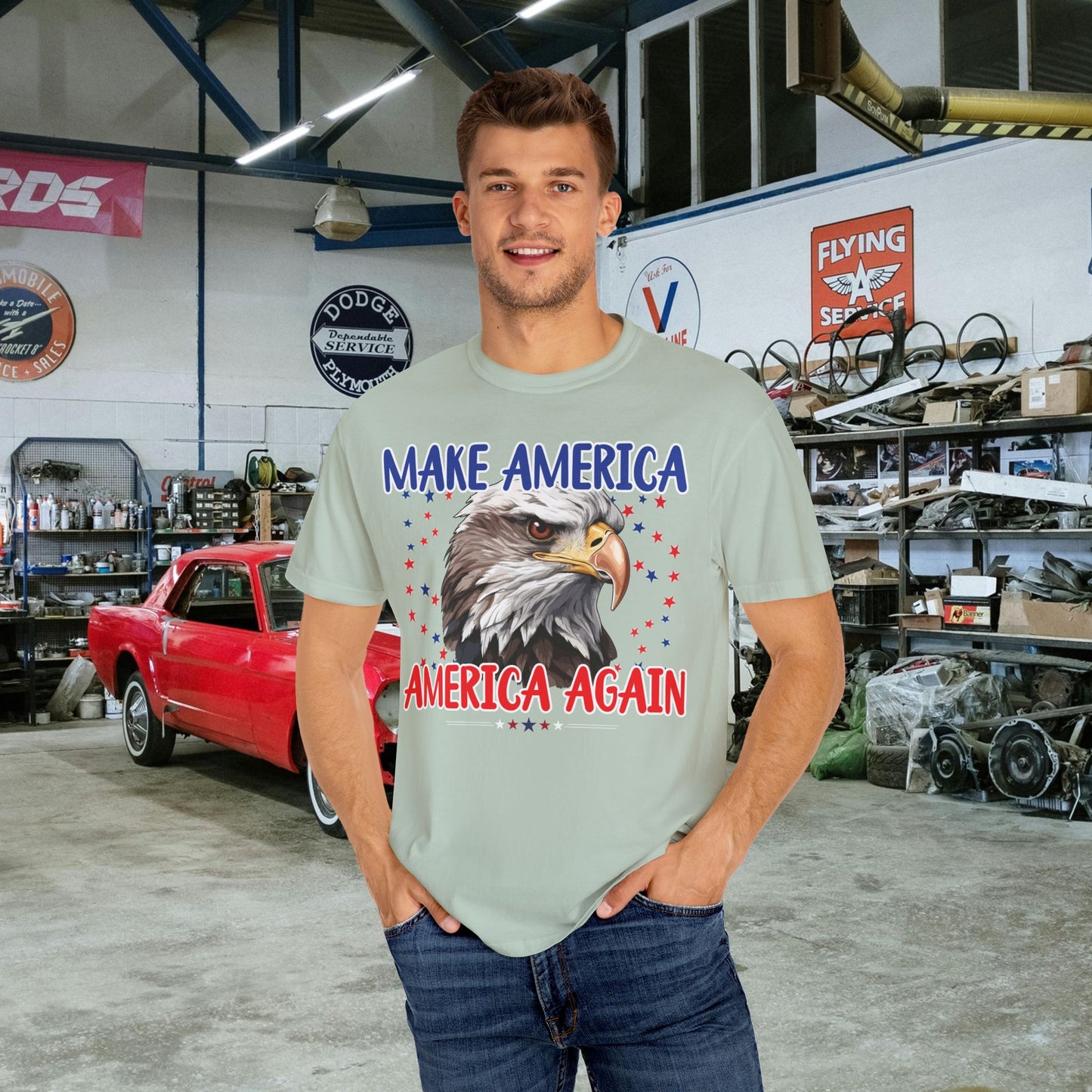 Make America America Again | Men's Garment-Dyed T-Shirt - Bald Eagle & Stars