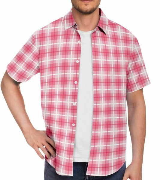 Pink Plaid Short Sleeve Button Down Shirt