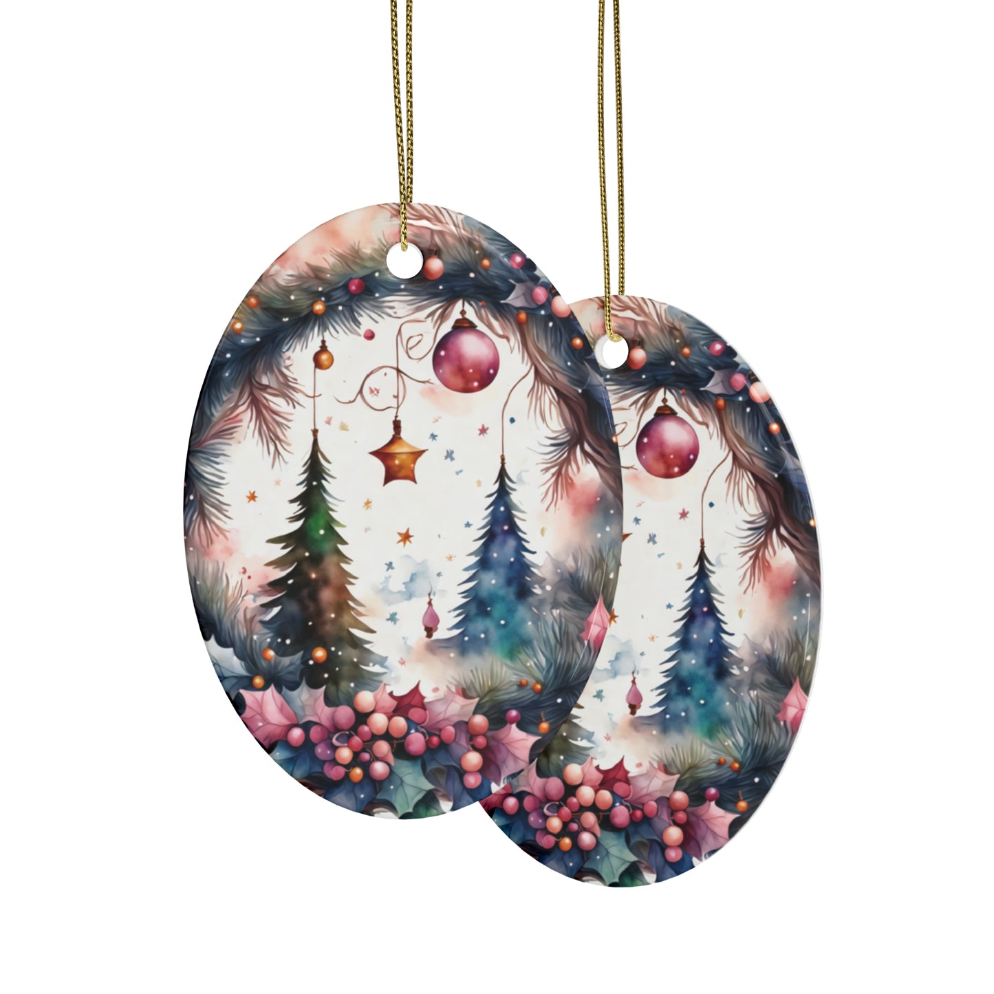 Idyllic Fantasy Christmas Scene | Ceramic Ornaments (1pcs, 5pcs, 10pcs, 20pcs) - 15