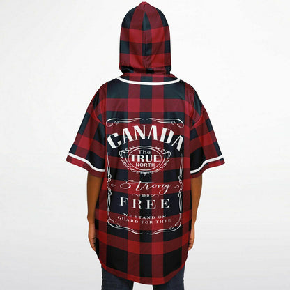 True North Strong and Free Red Plaid Hooded Baseball Jersey