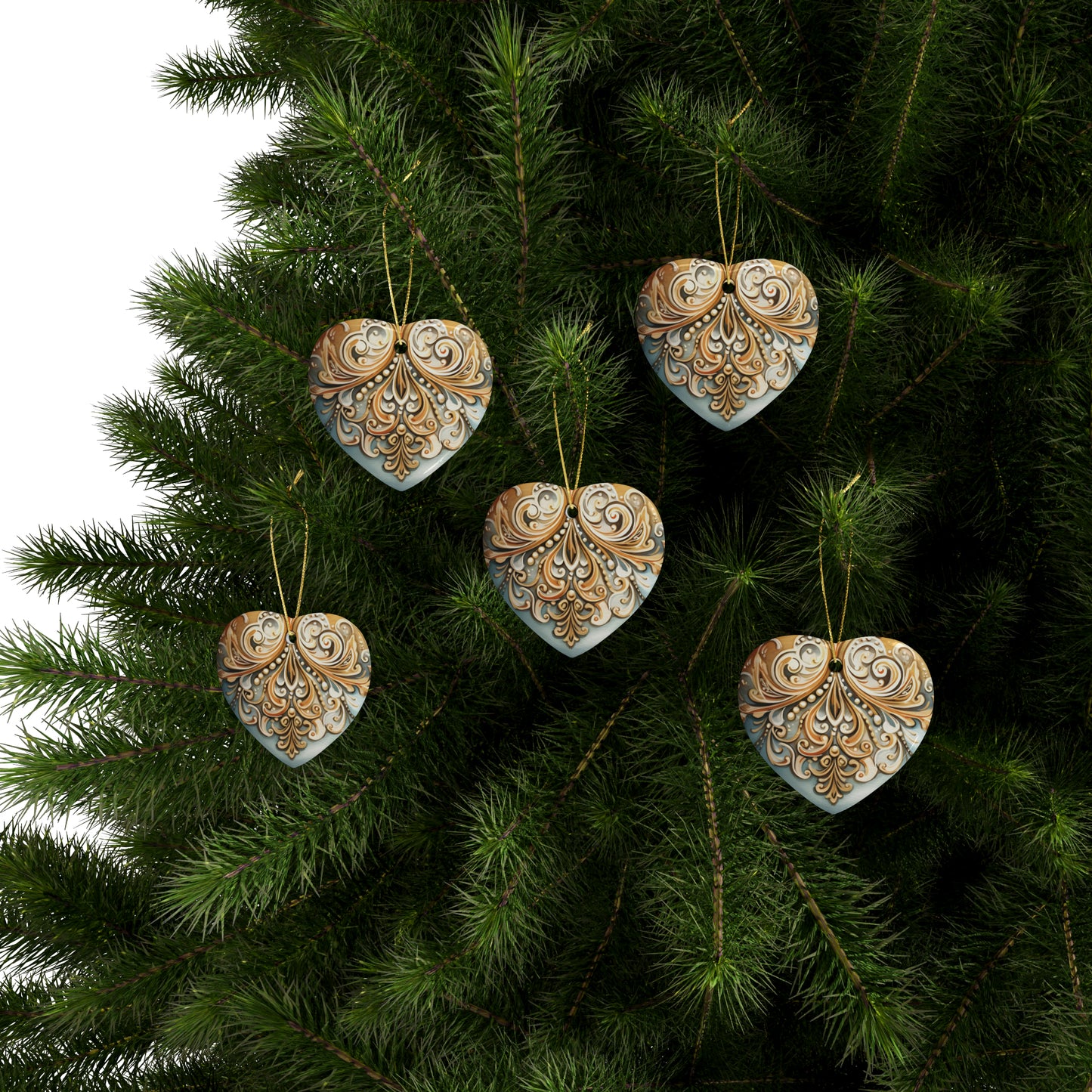 Gold and Blue Ceramic Christmas Ornaments (1pcs, 5pcs, 10pcs, 20pcs)