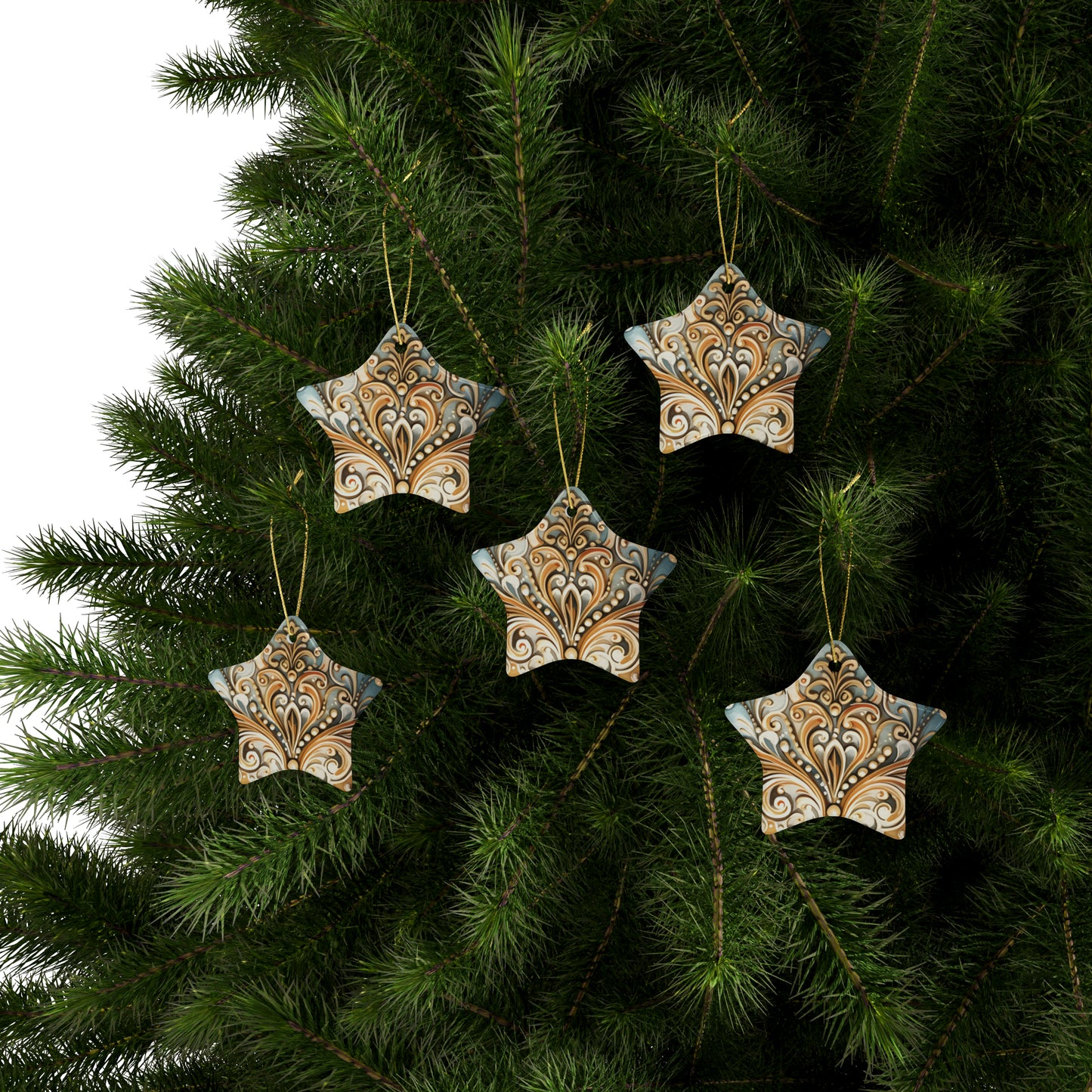 Blue & Gold Ceramic Christmas Ornaments (1pcs, 5pcs, 10pcs, 20pcs)