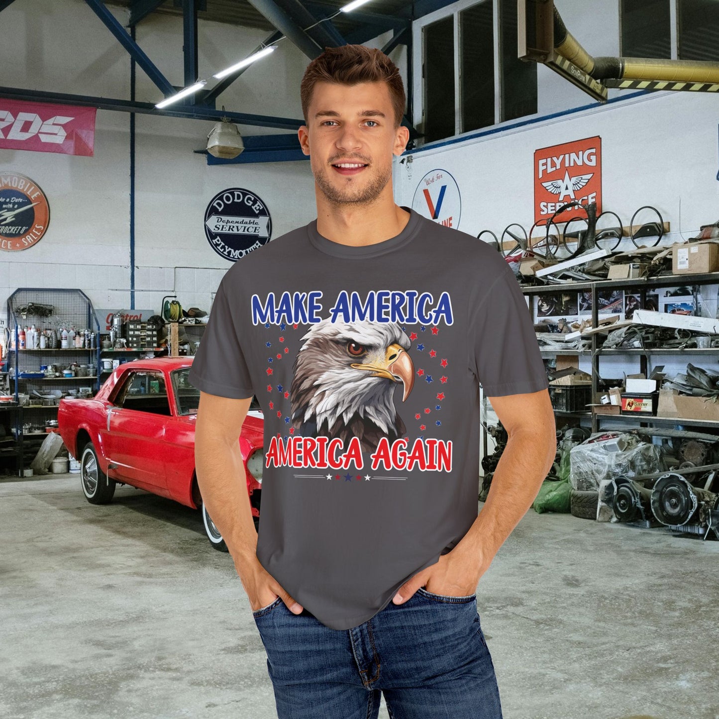Make America America Again | Men's Garment-Dyed T-Shirt - Bald Eagle & Stars