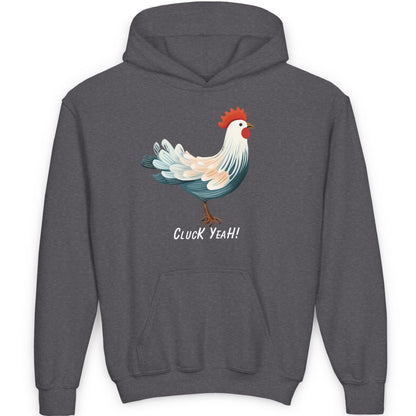 "Cluck Yeah!" Farmhouse Chic Fun Gift for Children & Youth - Cotton-Poly Premium Blend Rooster Hoodie for Kids of All Ages