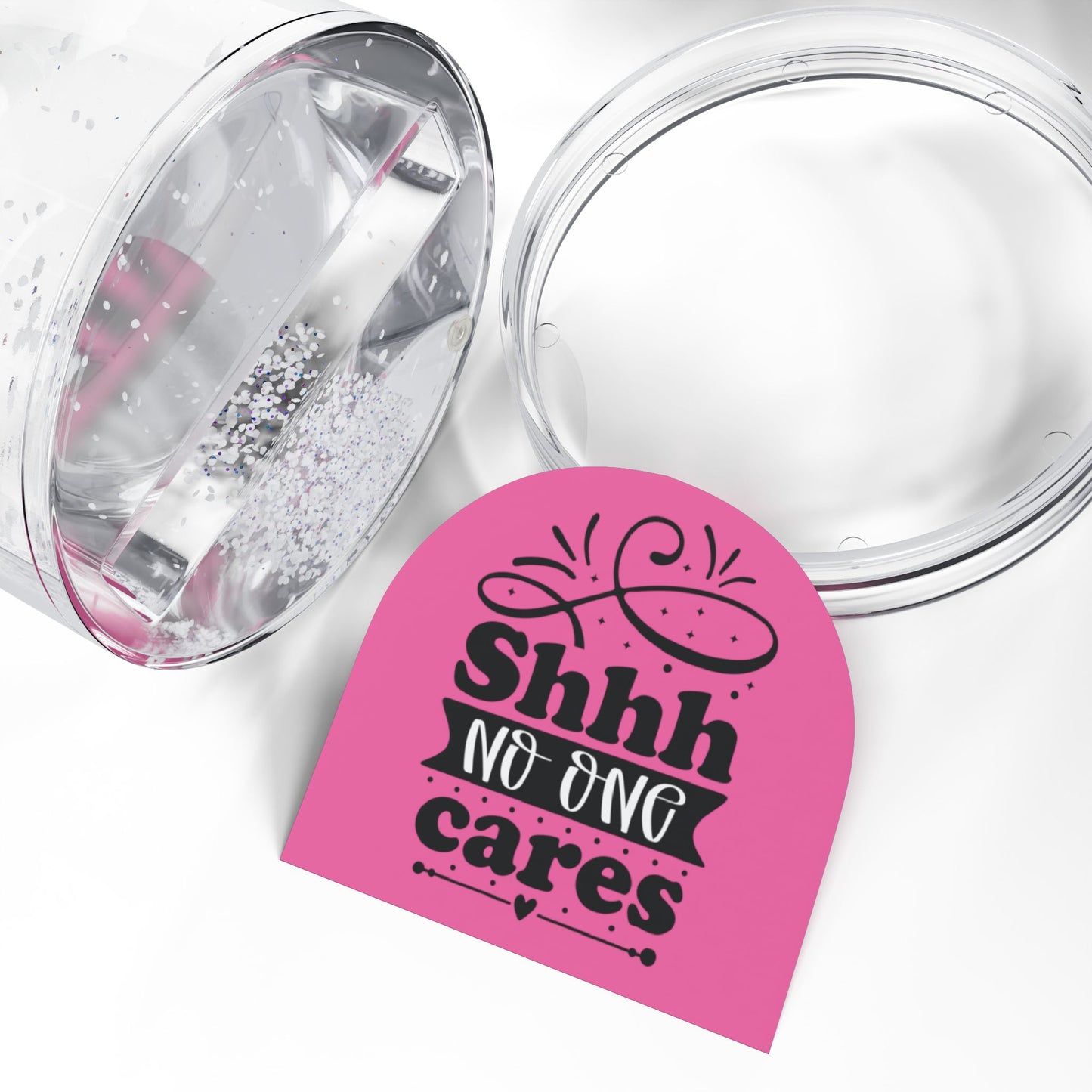 Shhh No One Cares - Funny Colourful Glitter Snow Globes