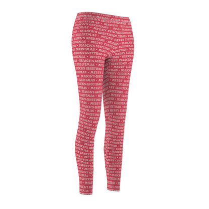 Berry Red Merry Christmas Seasons Greetings - Women's Cut & Sew Casual Leggings