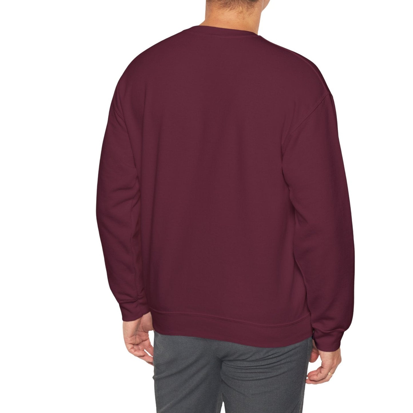 Man wearing a maroon sweatshirt on a white background