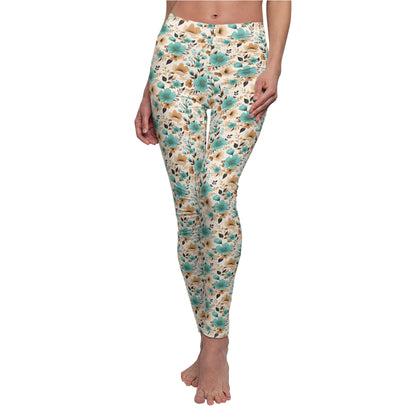 Spring & Fall Teal Flowers - Women's Casual Leggings - Unique Print