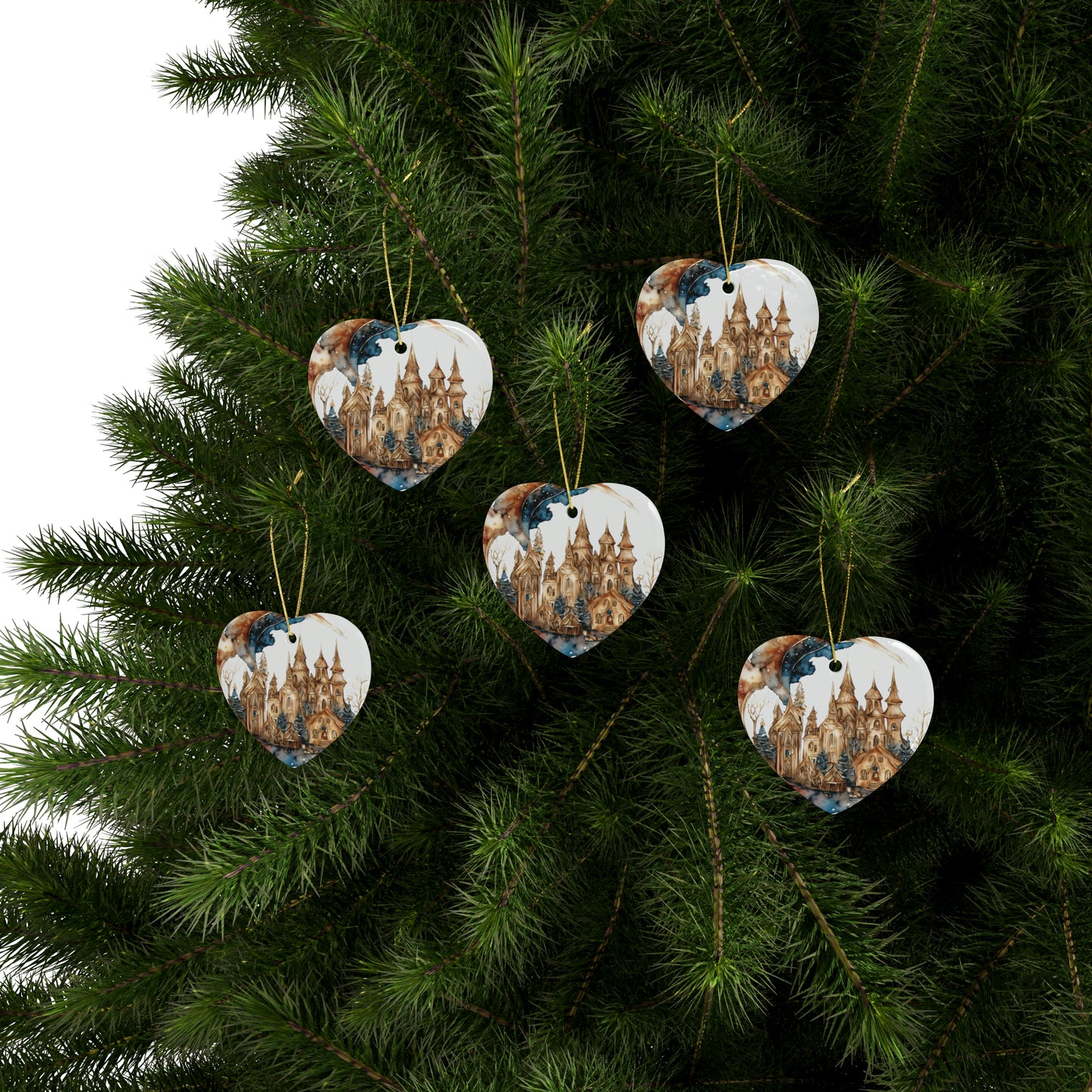 Idyllic Fantasy Christmas Scene | Ceramic Ornaments (1pcs, 5pcs, 10pcs, 20pcs) - 19