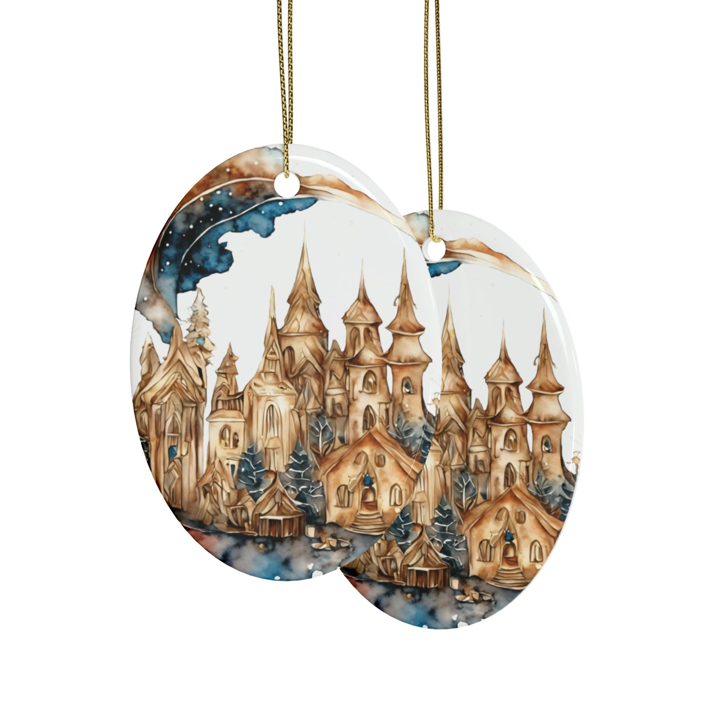 Idyllic Fantasy Christmas Scene | Ceramic Ornaments (1pcs, 5pcs, 10pcs, 20pcs) - 19
