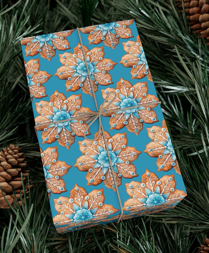 Gingerbread Cookie with Blue Background & Isomalt Accents - Wrapping Paper