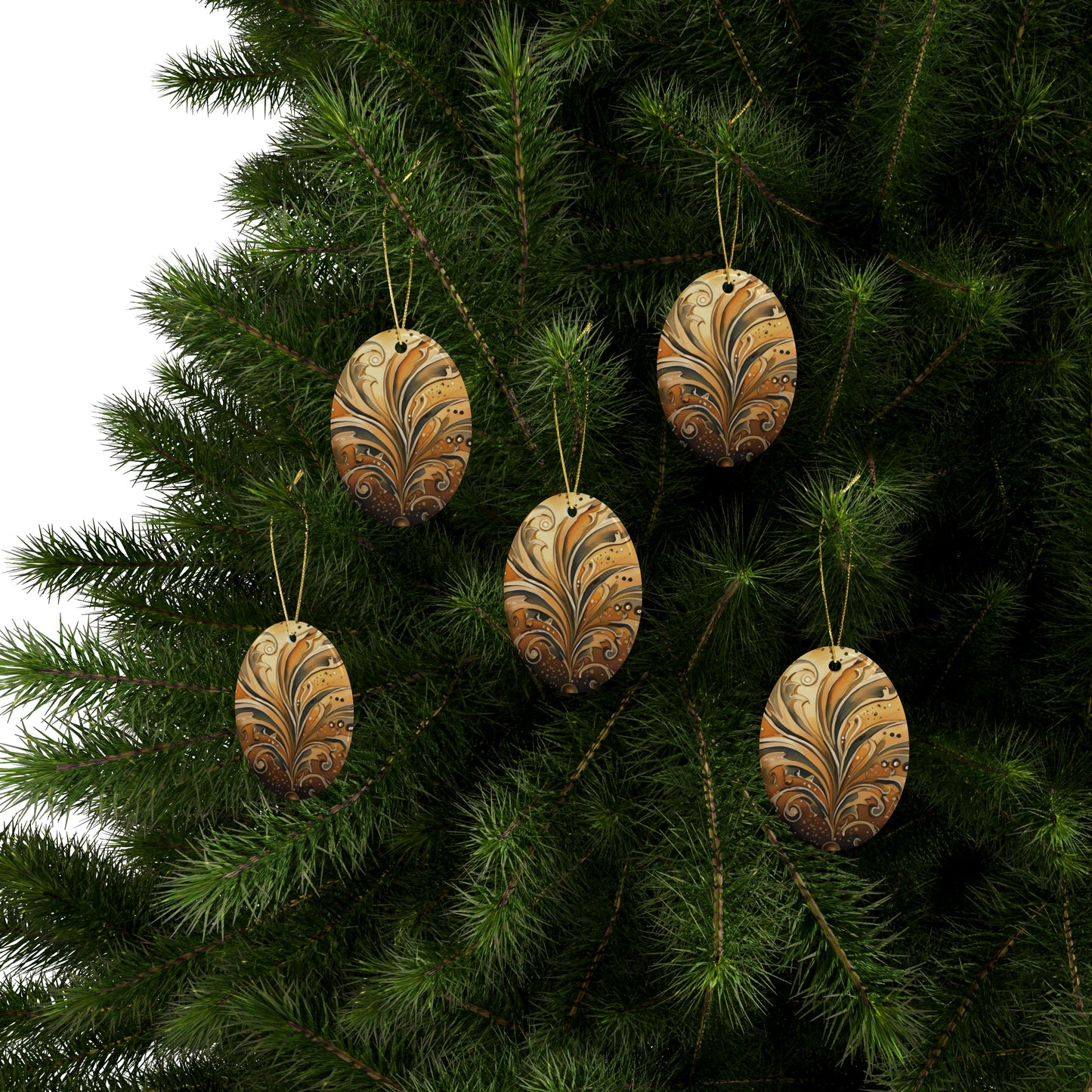 Gold Swirl Flairs Ceramic Christmas Ornaments (1pcs, 5pcs, 10pcs, 20pcs)