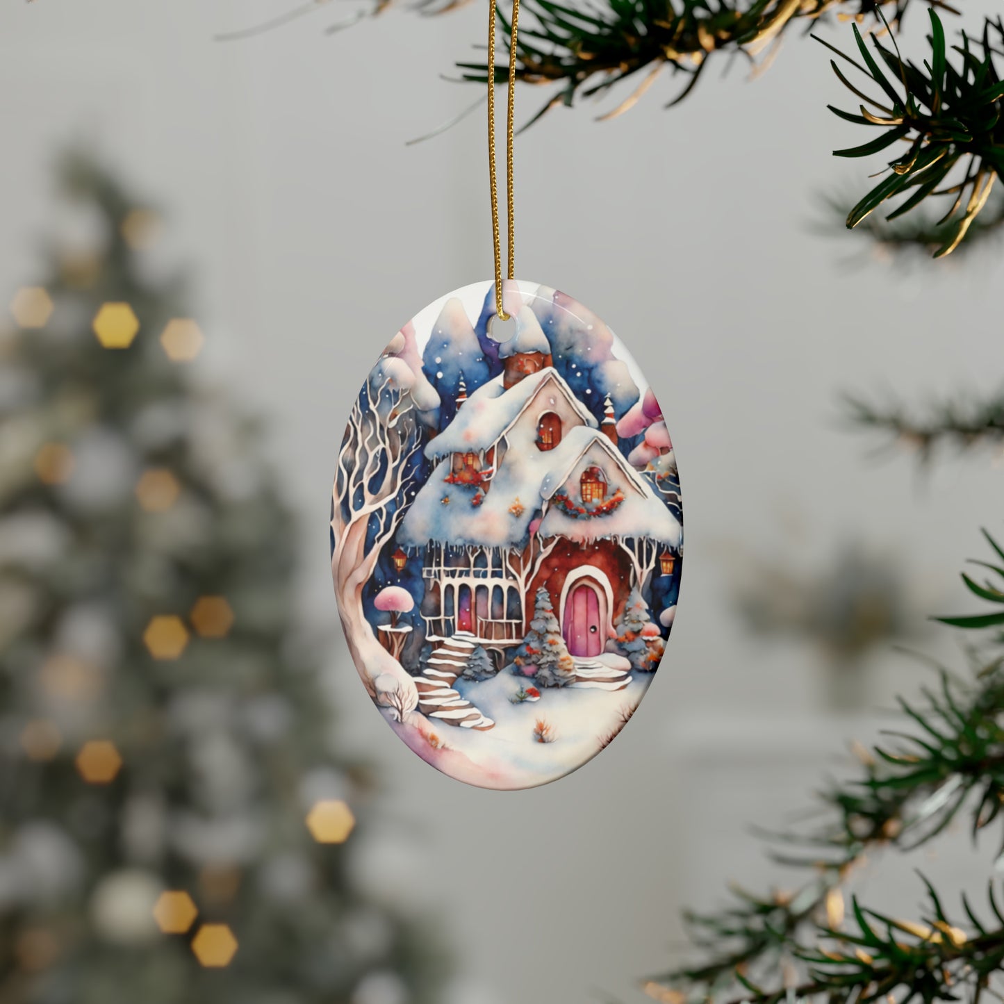 Idyllic Fantasy Christmas Scene | Ceramic Ornaments (1pcs, 5pcs, 10pcs, 20pcs) - 24