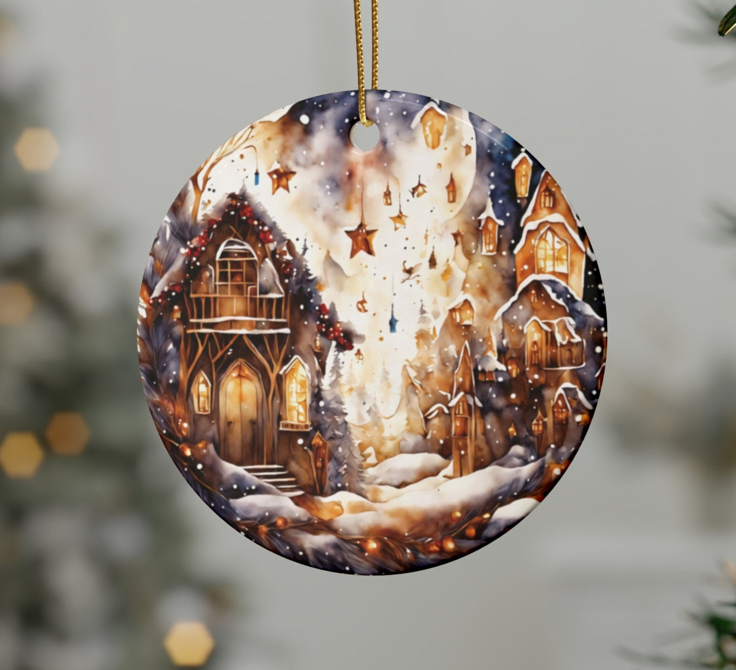 Idyllic Fantasy Christmas Scene | Ceramic Ornaments (1pcs, 5pcs, 10pcs, 20pcs) - 18